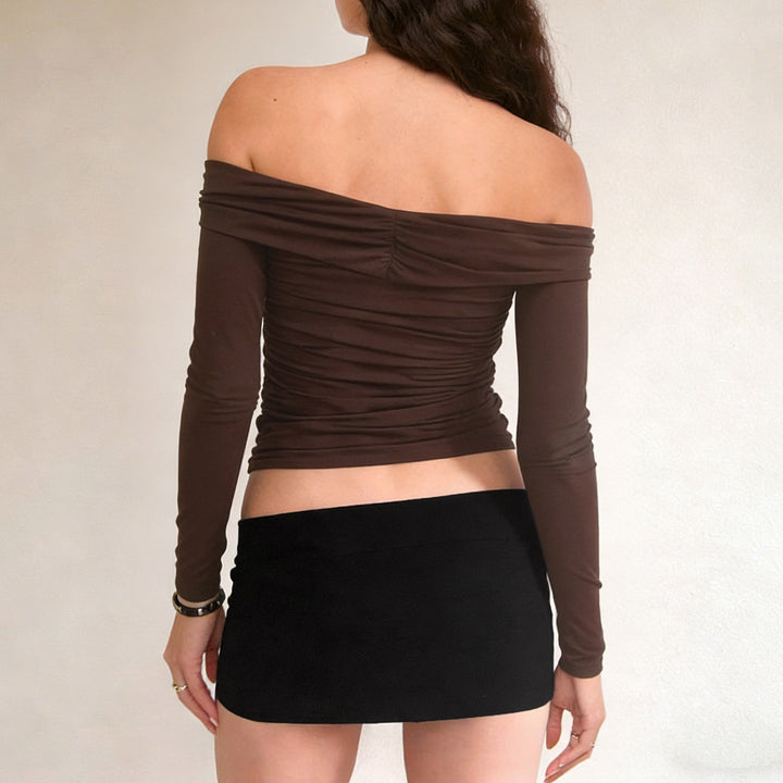 Damen Schulterfreies gerafftes Langarm-Cami mit Zierclip Drune