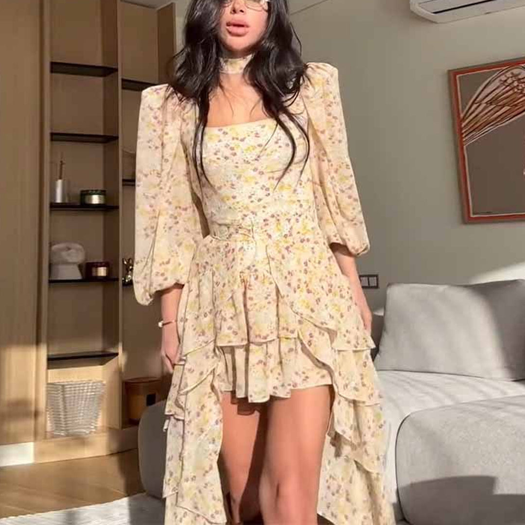 Damen Sommerkleid mit Rüschen und eleganten Puffärmeln Drune