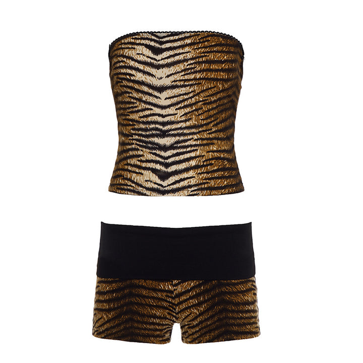 Damen Bandeau-Bikini-Set mit animalischem Design und elastischem Bund Drune