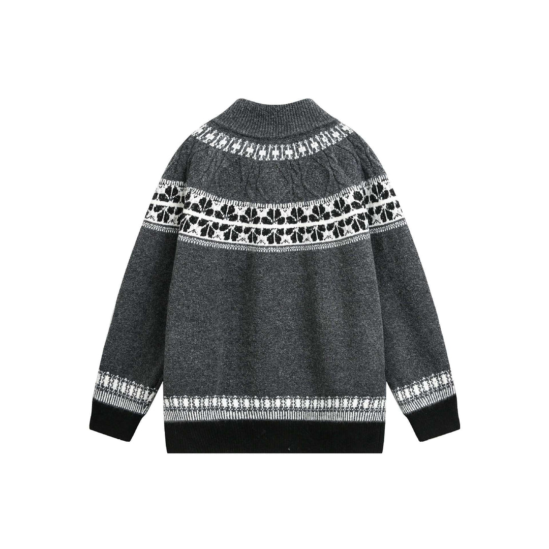 Damen Strick-Zipjacke im Norweger‑Muster mit hohem Stehkragen Drune