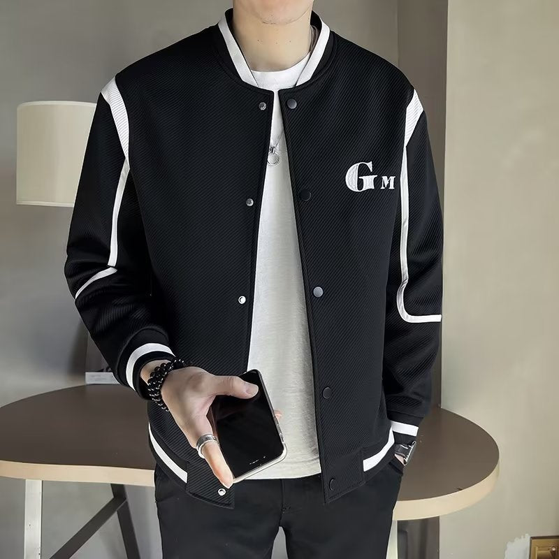 Herren Leichte Varsity-Bomberjacke mit Strukturgewebe, Rippbündchen und Druckknopffront Drune