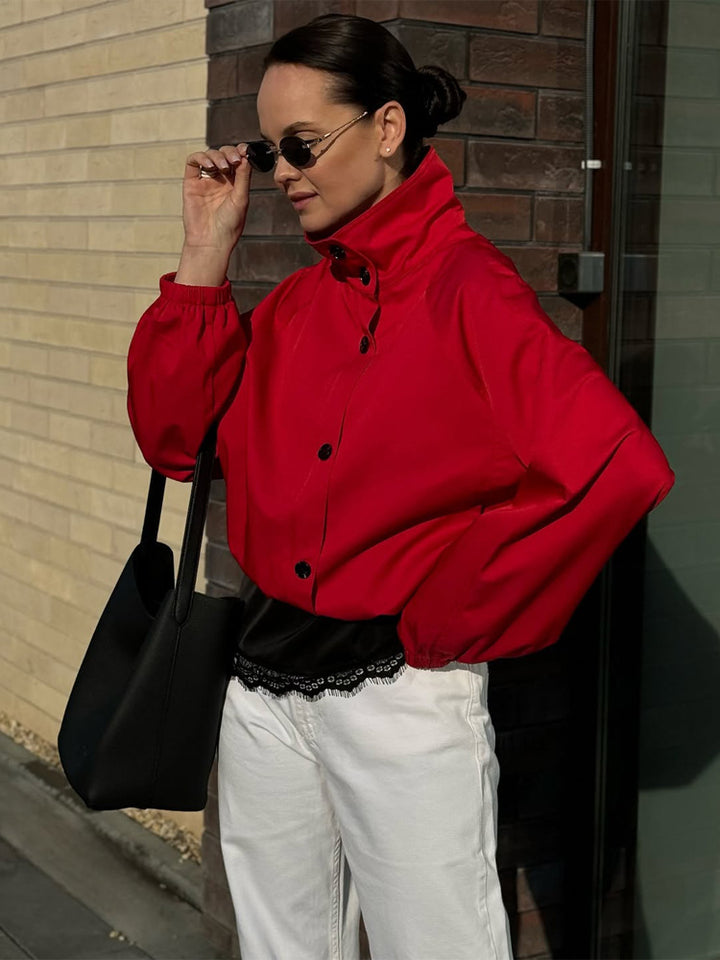 Damen Kurzblouson mit Stehkragen, Knopfverschluss und elastischen Bündchen Drune