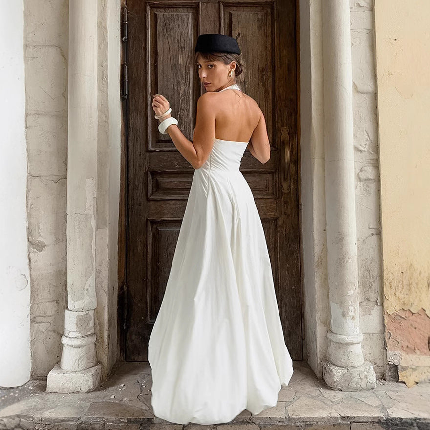 Damen Strapless Mai-Kleid mit elegantem hohem Schlitz und fließendem Rock Drune