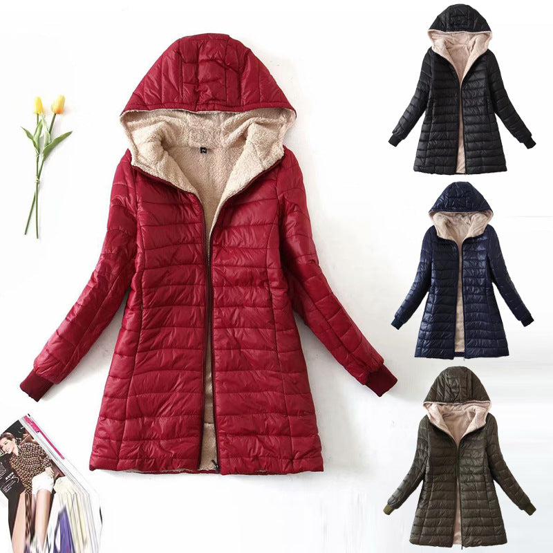 Damen nan gesteppter Steppmantel mit Teddyfutter, taillierter Silhouette und Kapuze Drune