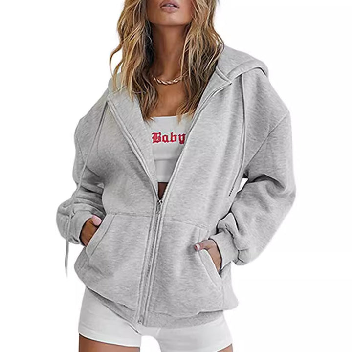 Damen nan oversized Zip-Hoodie mit verlängertem Rückensaum, verdecktem Reißverschluss und Kängurutaschen Drune