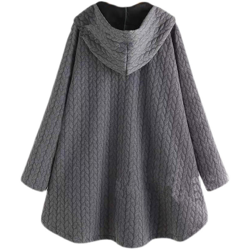 Damen lässige Kapuzenjacke mit Knopfverschluss und Taschen Drune