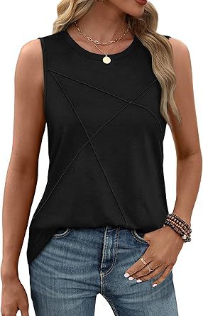 Damen ärmelloses T-Shirt mit modernem geometrischen Design Drune