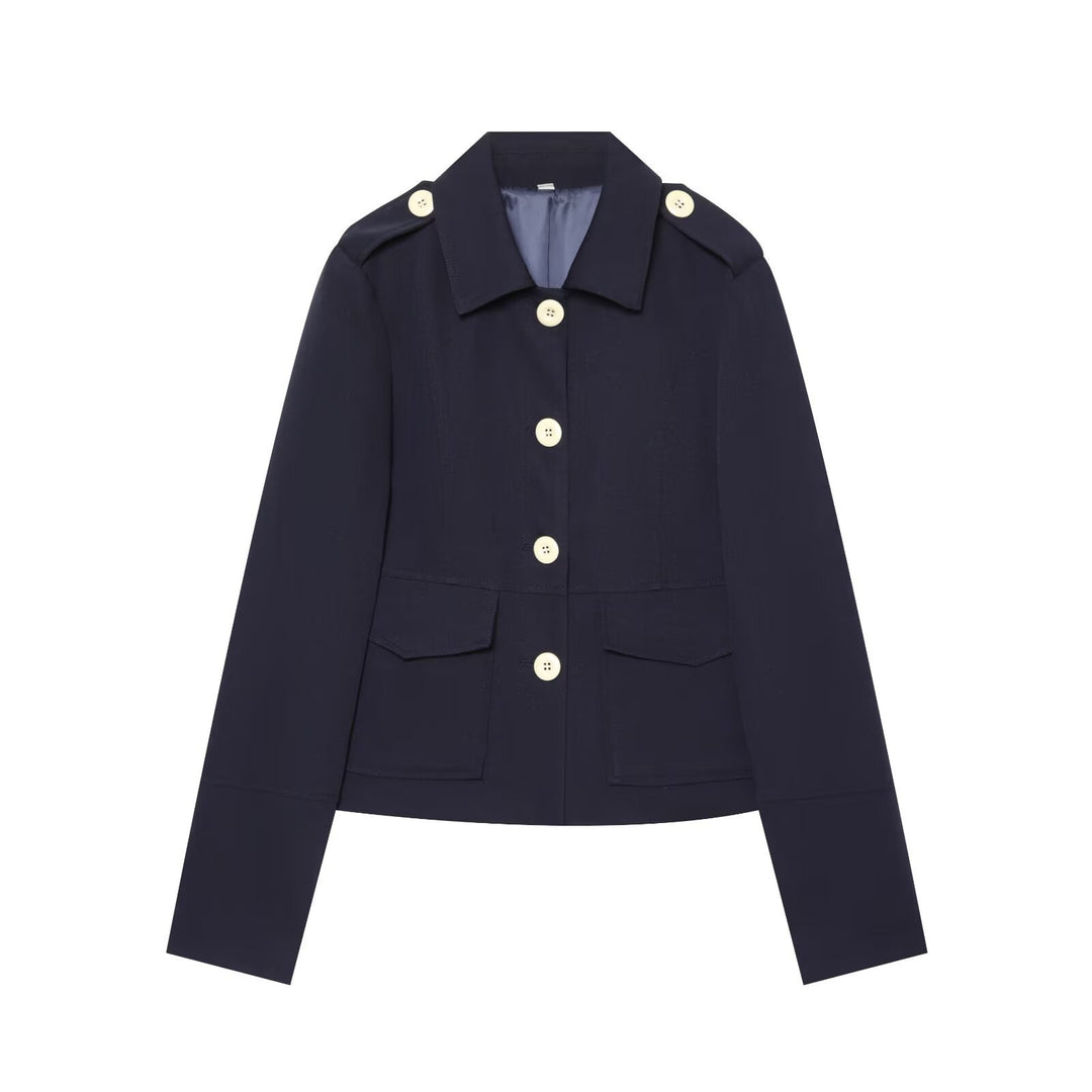Damen kurze Feldjacke mit Knopfverschluss, aufgesetzten Taschen und Schulterklappen Drune