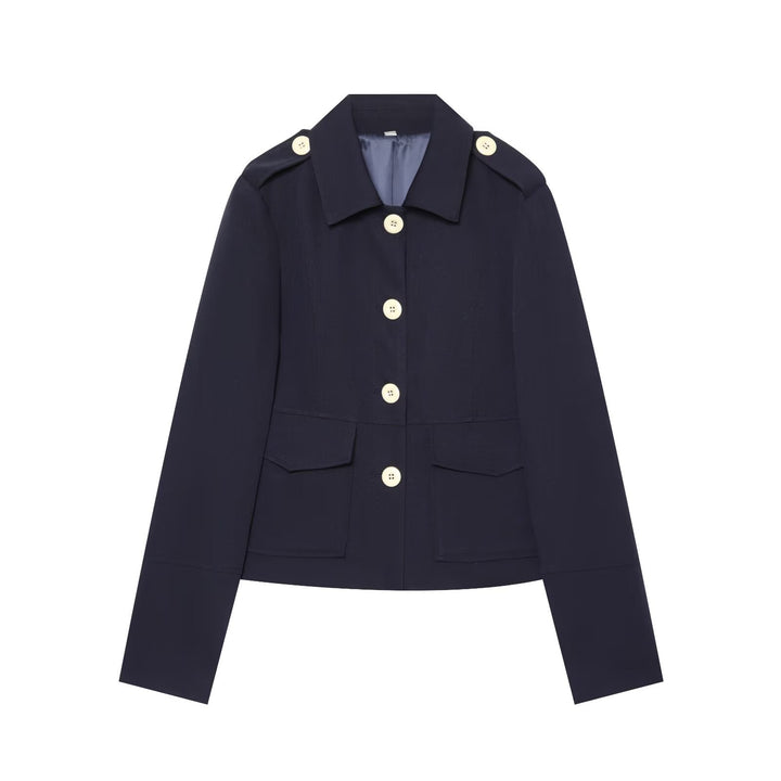 Damen kurze Feldjacke mit Knopfverschluss, aufgesetzten Taschen und Schulterklappen Drune