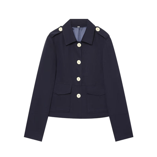 Damen kurze Feldjacke mit Knopfverschluss, aufgesetzten Taschen und Schulterklappen Drune