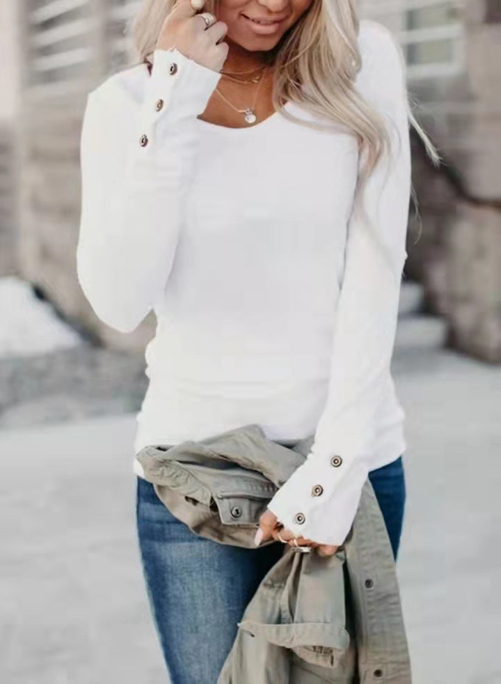 Damen Enganliegendes Langarmshirt mit Zierösenmanschetten und Schulterdetail Drune