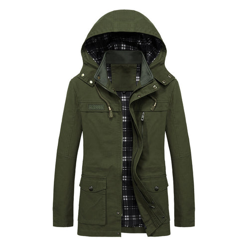 Herren Urbaner Canvas-Parka mit karierter Innenfütterung und Utility-Taschen Drune