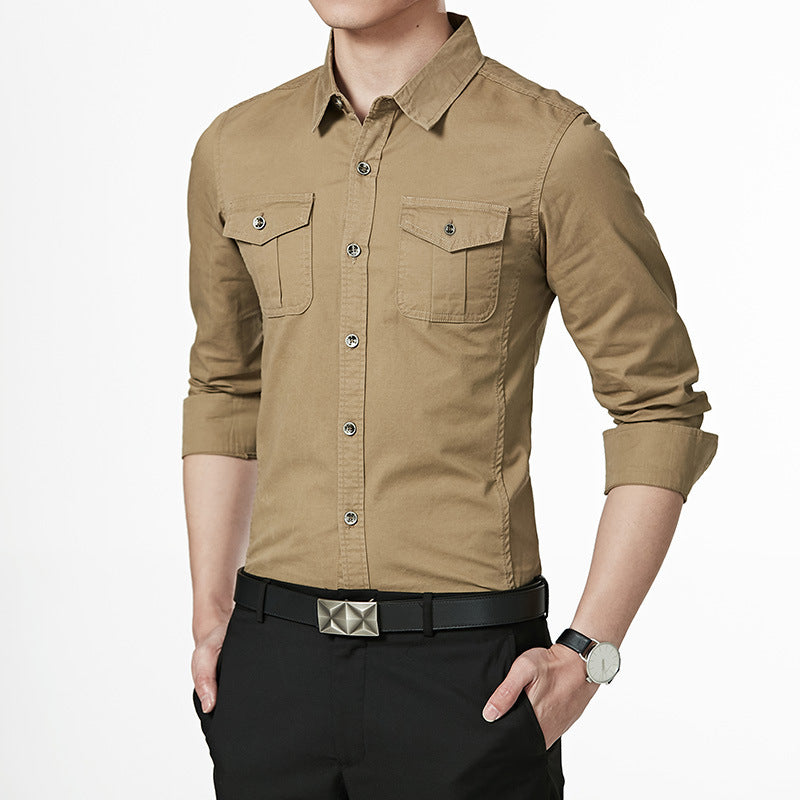Herren Slim-Fit Hemd im Utility-Stil mit Brustpattentaschen und Kentkragen Drune