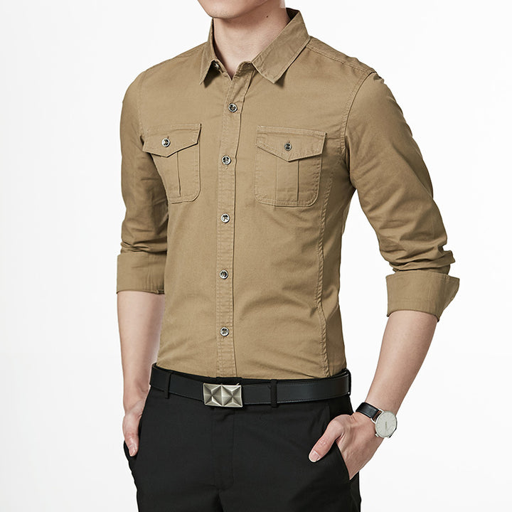 Herren Slim-Fit Hemd im Utility-Stil mit Brustpattentaschen und Kentkragen Drune