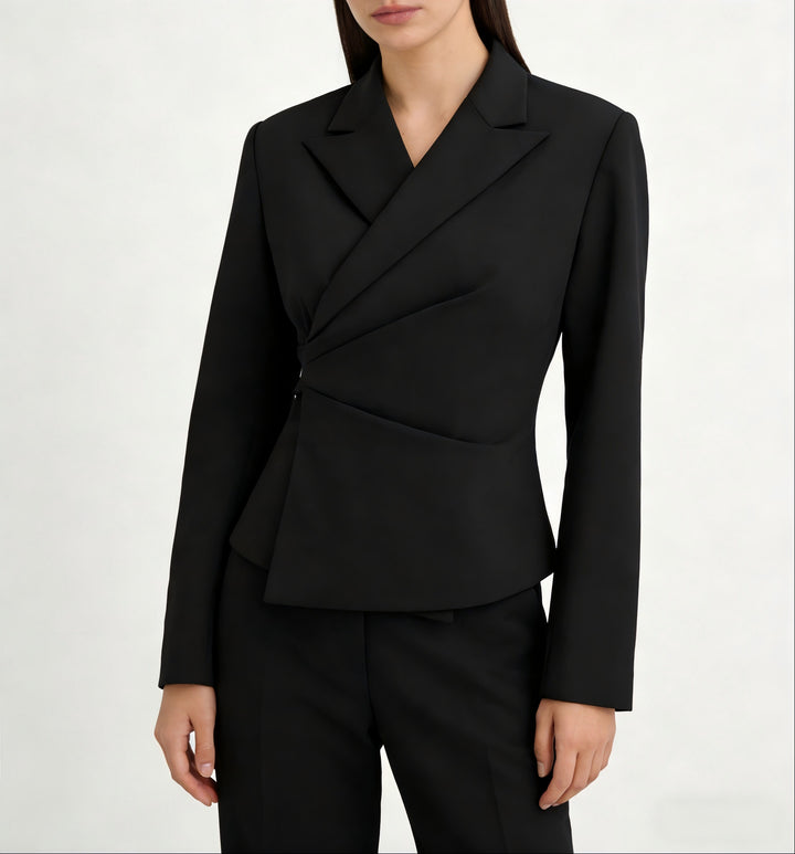 Damen Taillierter Wickel-Blazer mit drapierter Peplum-Silhouette Drune