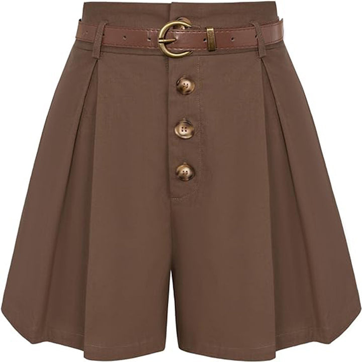 Damen Plissee-Cargo-Shorts mit hohem Bund und dekorativem Gürtel Drune