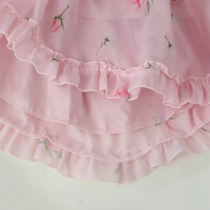 Damen Romantisches Chiffon-Minikleid mit Taillen-Cutouts, Volants und Puffärmeln Drune