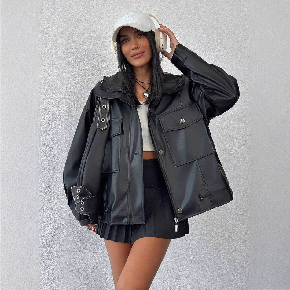 Damen lässige Oversized-Jacke mit großen Taschen Drune