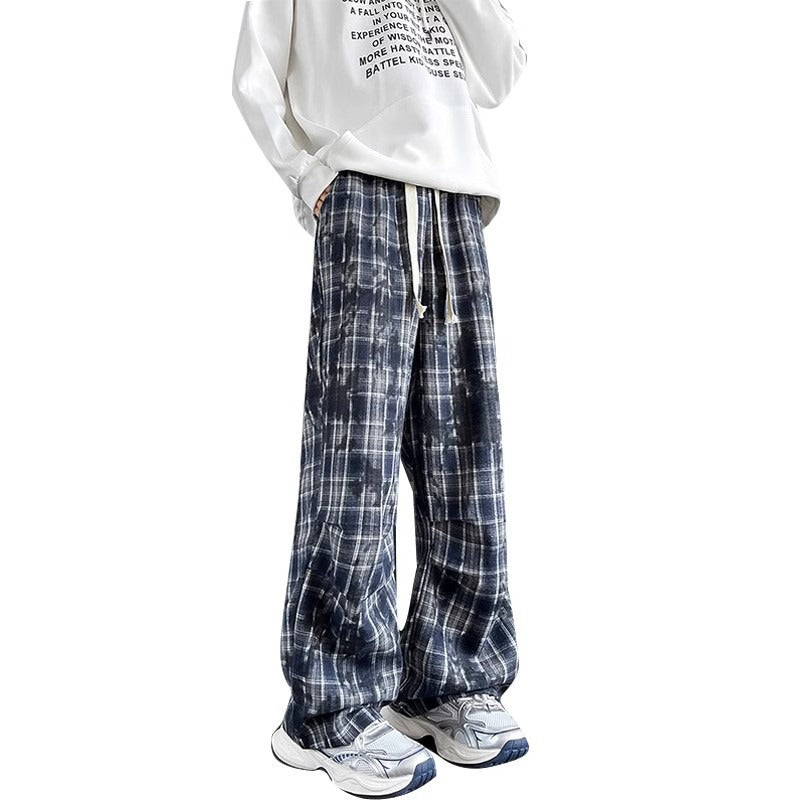 Herren weite karierte Flanellhose mit Kordelzug im Baggy-Schnitt Drune
