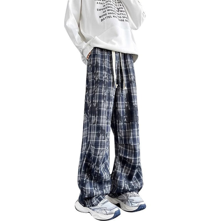 Herren weite karierte Flanellhose mit Kordelzug im Baggy-Schnitt Drune
