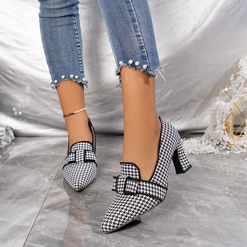 Damen elegante Pumps mit ausgefallenem Karomuster und modischem Schleifendesign Drune