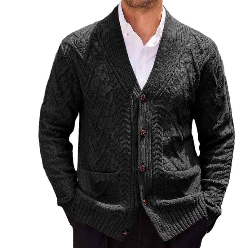 Herren Zopfstrick-Cardigan mit Schalkragen und aufgesetzten Taschen Drune