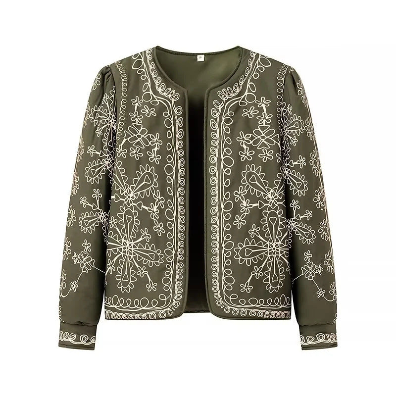Damen gestickte Blumenjacke mit Volumenärmeln Drune
