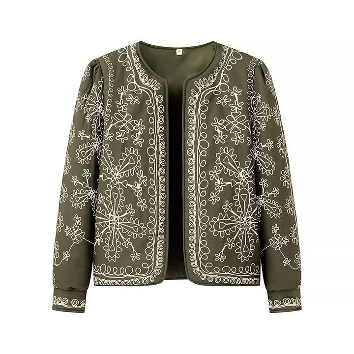 Damen gestickte Blumenjacke mit Volumenärmeln Drune