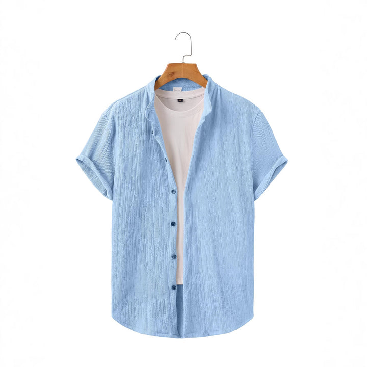 Herren nan leichtes Knitterstruktur-Überhemd mit umgeschlagenen Ärmeln entspannter Overshirt-Silhouette Drune
