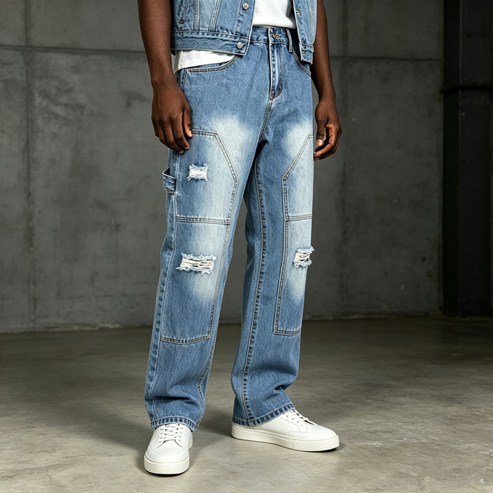 Herren Lässige Cargo-Jeans mit Riss-Details Drune