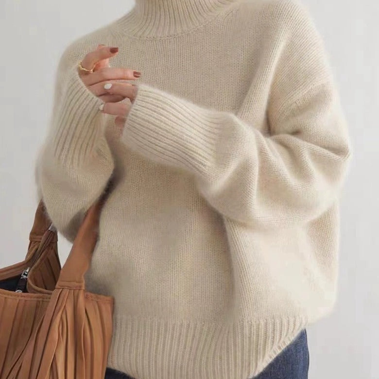 Damen Oversize Feinstrickpullover mit hohem Rollkragen und Seitenschlitzen Drune
