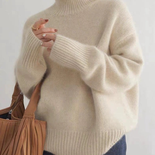 Damen Oversize Feinstrickpullover mit hohem Rollkragen und Seitenschlitzen Drune
