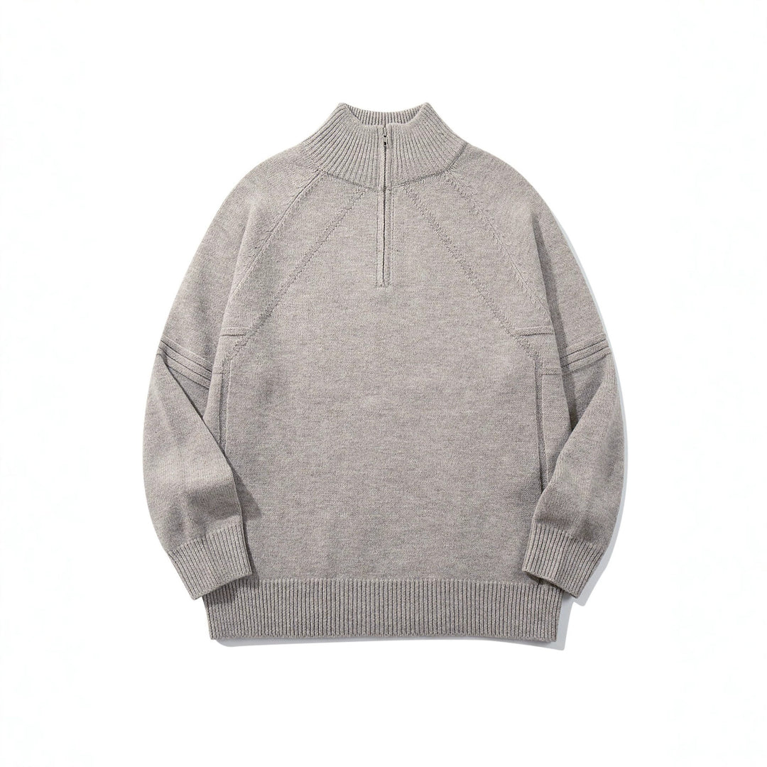 Unisex Halfzip-Strickpullover mit hohem Rippkragen und Raglanärmeln Drune