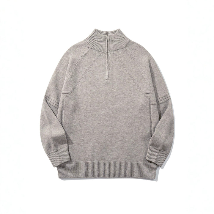 Unisex Halfzip-Strickpullover mit hohem Rippkragen und Raglanärmeln Drune