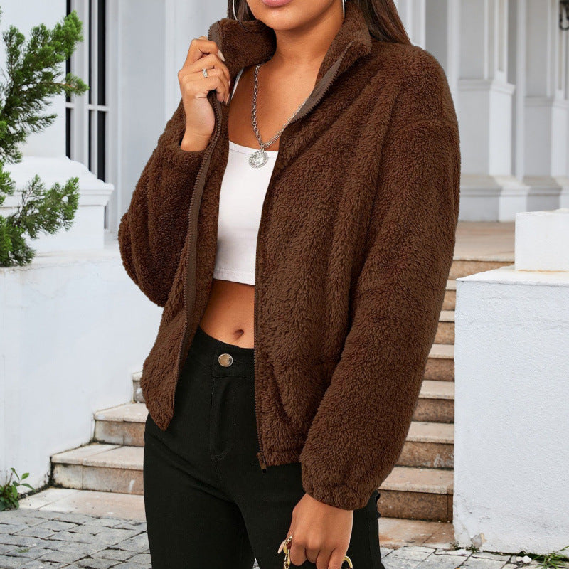 Damen Kuschelige Fleecejacke mit hohem Kragen und Reißverschluss Drune