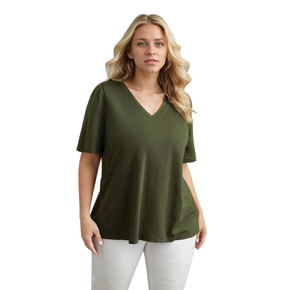 Damen Lässiges V-Ausschnitt T-Shirt mit Seitentaschen und weichem Material Drune