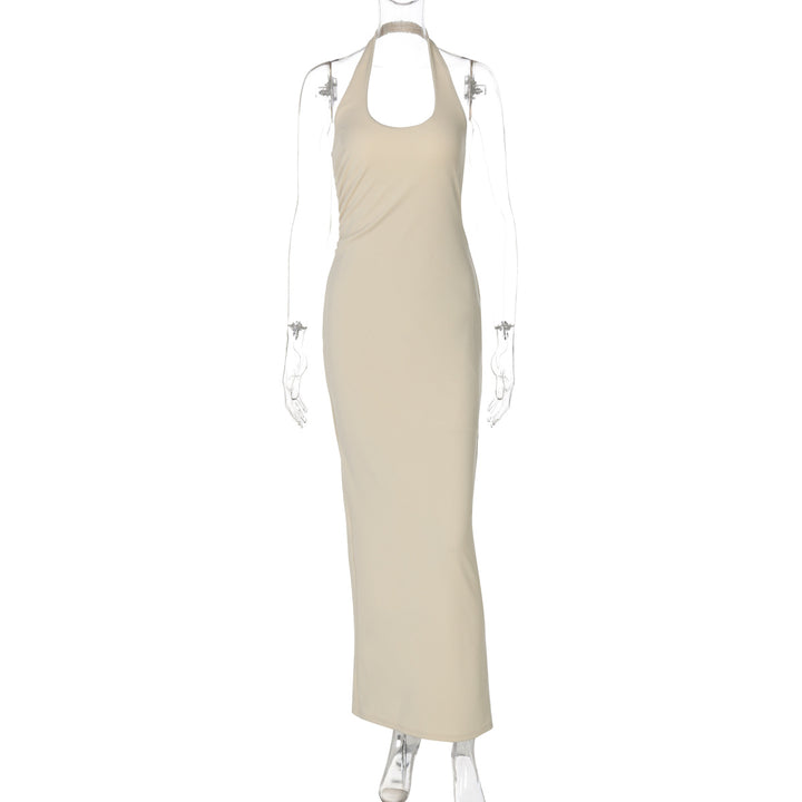 Damen Elegantes Maxikleid mit tiefem Halterneck Drune