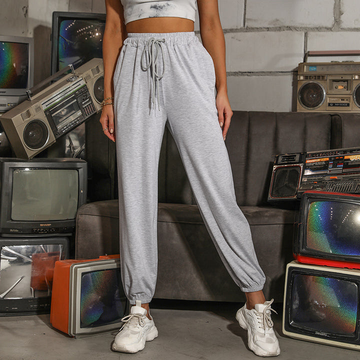 Damen lässige Jogginghose mit elastischem Bund und modernem Kordelzug Drune