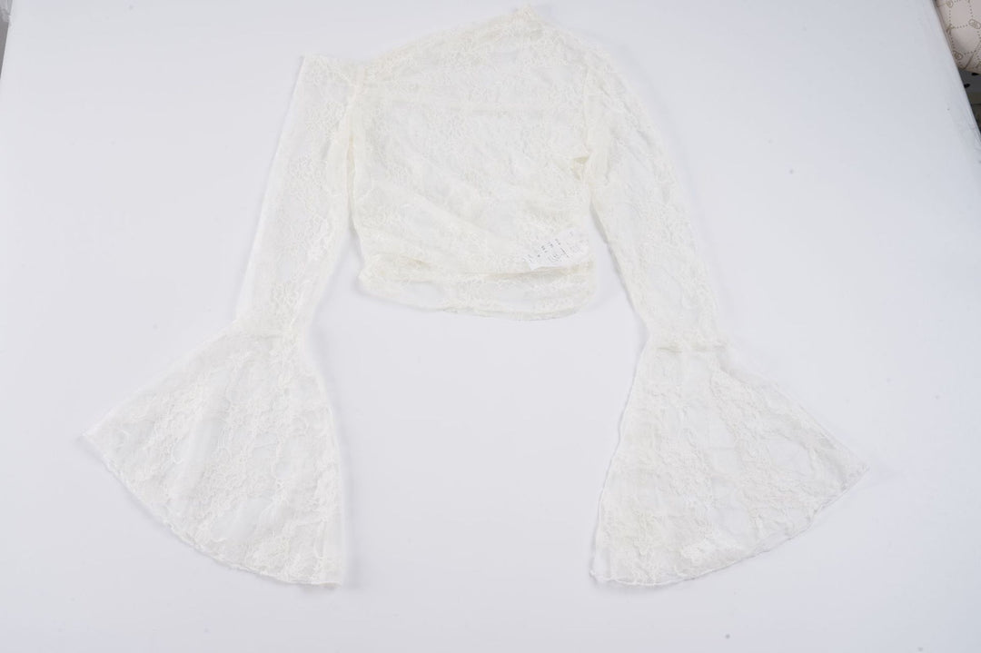 Damen elegantes Spitzenoberteil mit voluminösen Glockenärmeln Drune
