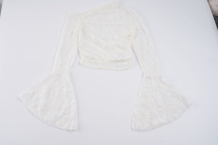 Damen elegantes Spitzenoberteil mit voluminösen Glockenärmeln Drune