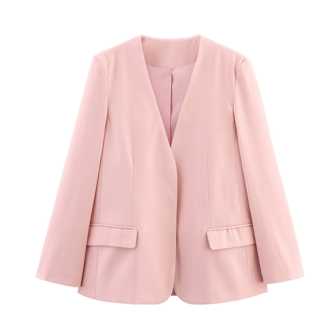 Damen Eleganter Oversized Blazer mit V-Ausschnitt und Taschen Drune