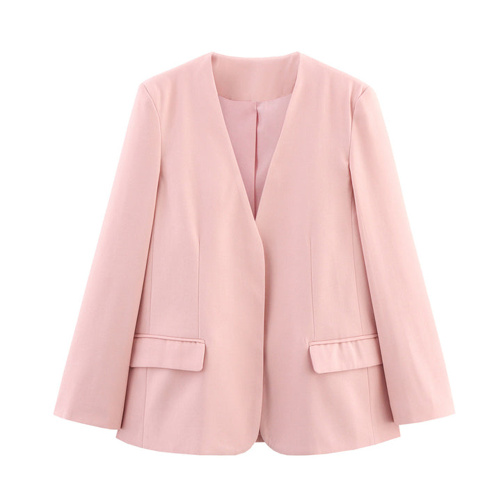 Damen Eleganter Oversized Blazer mit V-Ausschnitt und Taschen Drune