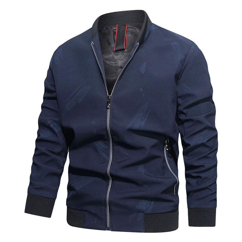 Herren Slim Bomberjacke aus technischem Baumwollmix mit kontrastierenden Reißverschlusstaschen und elastischem Rippkragen Drune