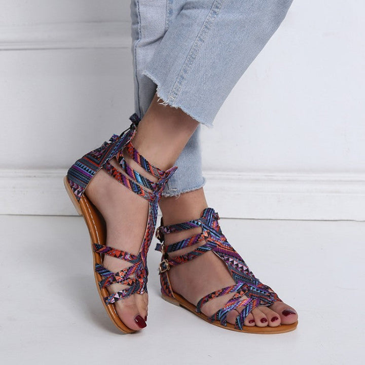 Damen verstellbare Freizeit-Sandalen mit buntem Design und komfortablem Fußbett Drune