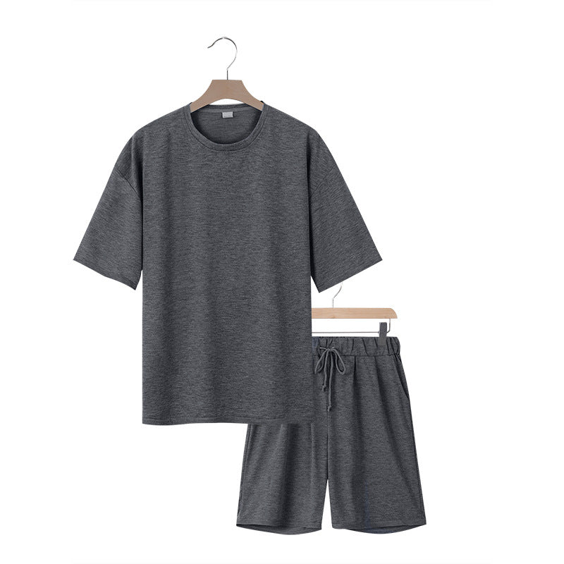 Herren nan entspannter Jersey-Set mit verlängertem Rundhals-T-Shirt und elastischen Kordelzug-Shorts Drune