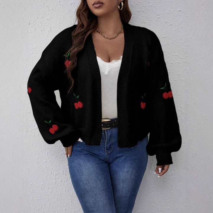 Damen Kurzgeschnittener Oversize-Cardigan mit Kirsch-Stickerei Drune