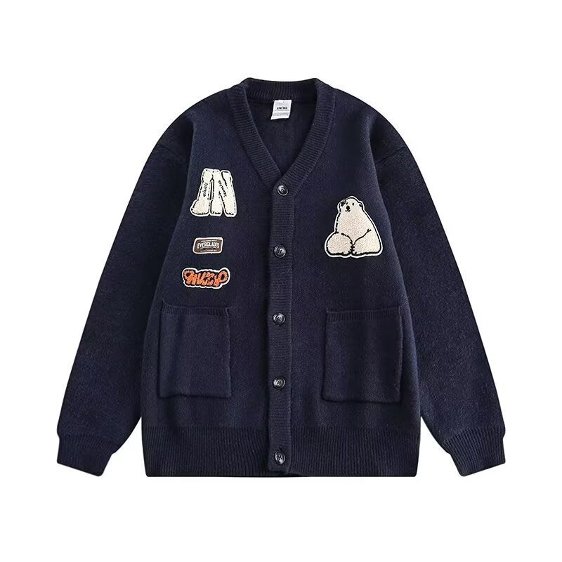 Damen Gemütliche Strickjacke mit bunten Applikationen Drune