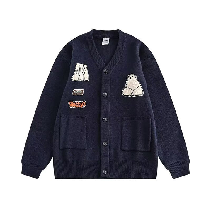Damen Gemütliche Strickjacke mit bunten Applikationen Drune