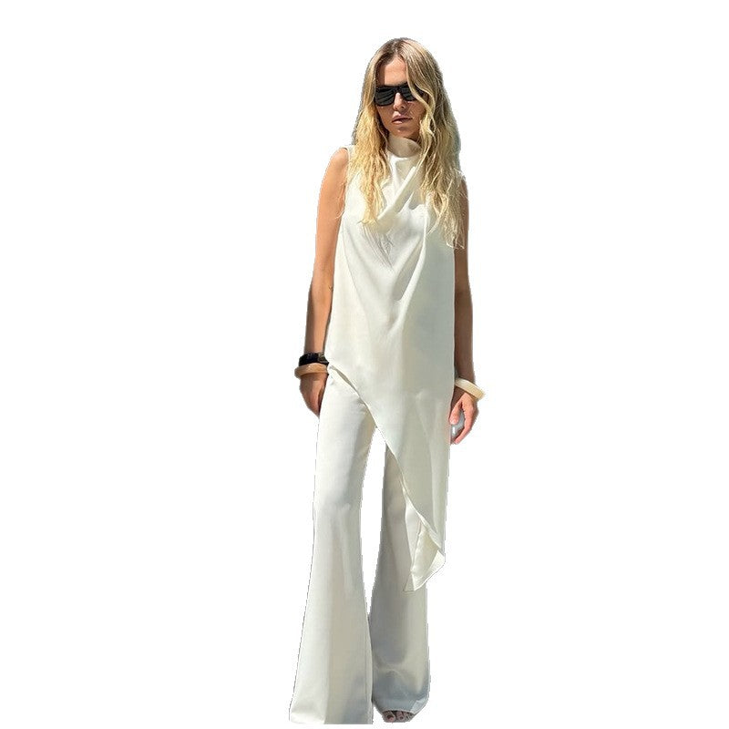 Damen elegante und fließende Chiffon-Hose mit asymmetrischem Schnitt Drune