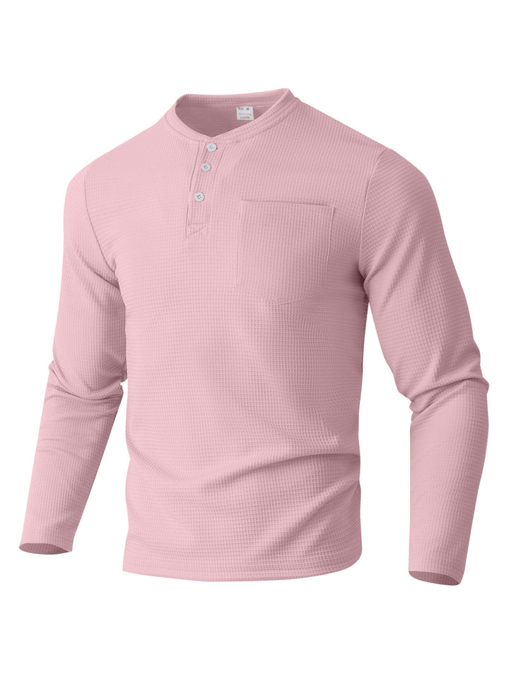 Herren Langarm Henley mit Waffelstruktur und Brusttasche thermisches Langarmshirt Drune